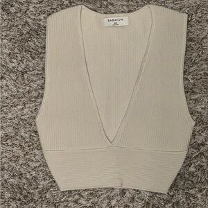 Aritzia Babaton Cream Deep V Knit Top